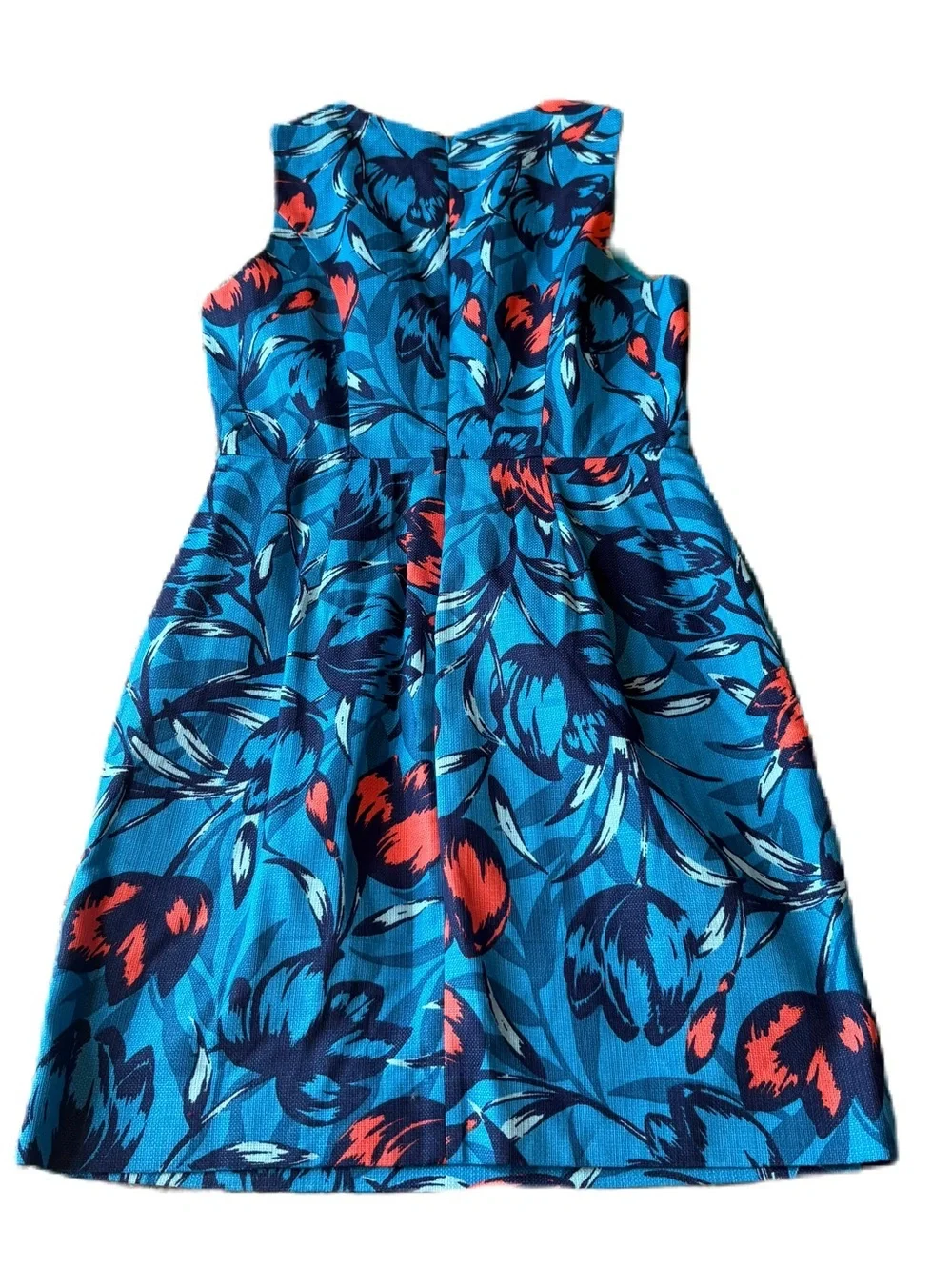 J. Crew Blue Floral Midi Dress Coral Tulip Sheath Sz 2 Sleeveless 100% Cotton
